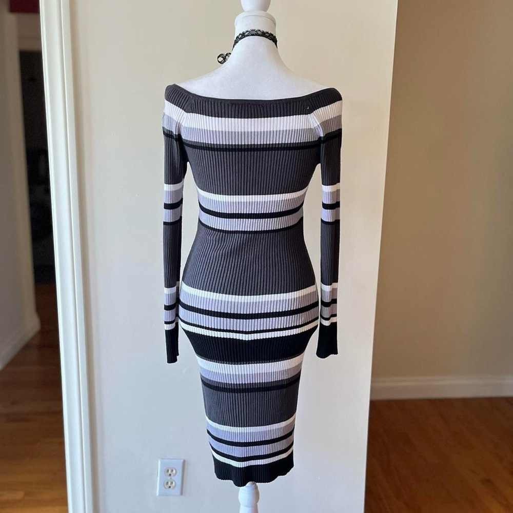 Vintage Y2K Black Gray Ribbed Knit Bodycon Sweater Dress Derek Heart 2000s S-M - Picture 7 of 10